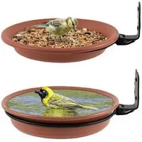 AURIVION Vogelhaus Vogelfutterspender rund für Balkon, Garten & Geländer, Vogeltränke 2–3 Stück mit Wandhalterung für Balkon & Garten