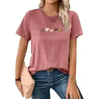 PYLIKE Kurzarmshirt Damen bequemes Sommer Kurzarmbluse Locker Liebe Print-Shirt Bequem für Freizeit und Büro,Strandurlaub