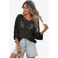 Imily Bela Kurzarmpullover Damen Boho Cover-Up Top aus gehäkeltem Netz (Packung, 1-tlg., 1per-Pack) einfarbig