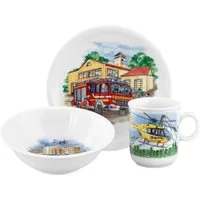 Seltmann Weiden Kindergeschirr-Set Compact Blaulicht, Kinder-Set 3-teilig (3-tlg), 1 Personen, Porzellan, 1x Frühstücksteller 19 cm, 1x Schüssel 16 cm, 1x Becher 0,25 l