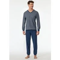 Schiesser Pyjama Comfort Essentials (2 tlg) V-Ausschnitt, Brusttasche, Baumwolle, Langarm