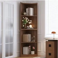 Celya Eckvitrine Eckregal, Eck-Bücherregal, 55×32×180 cm, mit Kippschutz (platzsparender Eck-Hochschrank, für Wohnzimmer & Küche-Vitrine, Bücherregal) hohes Standregal aus MDF in Walnussoptik