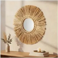 Levandeo® Dekoobjekt, Spiegel Seegras Ø 55cm Wandspiegel Rund Flurspiegel Wanddeko Boho