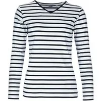 modAS Langarmshirt 25804 Damen Shirt mit Streifen und V-Ausschnitt - Bretonisches Streifenshirt