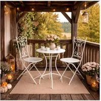 HTI-Living Garten-Essgruppe Bistro Set mit Tisch und 2 Stühlen Metall Creme Balkon Terrasse, (Set, 3-tlg., 1 Tisch 2 Stühle), Sitzgruppe Essgruppe Balkonset
