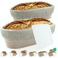 riijk Gärkorb Gärkorb Set inkl. Gratis Teigschaber, (Gärkorb Set oval: 28+35cm, plus Leinentücher und Teigschaber), Gärkorb 2er Set + Teigschaber und Leinentücher