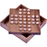 LOGOPLAY Spiel Solitär mit hellen Holzkugeln, Gesellschaftsspiel, Solitär mit Kugeln Denkspiel aus Holz Knobelklassiker Solitaire für 1