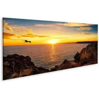 islandburner Leinwandbild Bild auf Leinwand Ruhige Sonnenuntergang Landschaft Am Meer Mit Der So