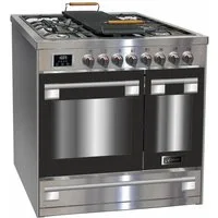 Kaiser Küchengeräte Gas-Standherd 90 cm, Edelstahl, Inox, Range Coocker HGE 93201 R, mit 1-fach-Teleskopauszug, Gas Elektro Standherd 90 cm, Selbstreinigung, Multi 8 Multifunktions+4