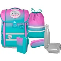 McNeill Schulranzen Perfecto, Blueberry (Set, 5-tlg), inkl. Federmäppchen, Turnbeutel, Schlamperrolle & Motivmagnet