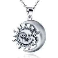 Materia Kettenanhänger Damen Herren Silber 3D Mond und Sonne antik KA-253, 925 Sterling Silber, geschwärzt