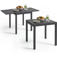 tectake Gartentisch Balkontisch für 4–6 Personen aus Aluminium, 70–140 x 70 x 75 cm (ausziehbarer Tisch Campos, 1-St., in dunkelgrau), ausziehbar, wetterfest und UV-beständig, Lamellenoberfläche