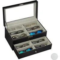 relaxdays Brille Brillenbox für 12 Brillen, schwarz