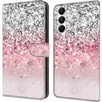 CLM-Tech Handytasche für Samsung Galaxy A57 5G Hülle aus PU-Leder Klapphülle (silber und rosa, 1-tlg., Flip Case), Magnetverschluss, Standfunktion und Kartenfächer