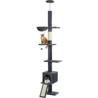 PAWZ Road Kratzbaum Kratzbaum deckenhoch, höhenverstellbar (216-273cm), Katzenturm mit Hängematte und Katzenhöhle, Anti-Sturzgurt