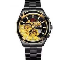 Rötting Design Automatikuhr Herrenuhr Armbanduhr Marke Forsining schwarz goldfarbenes Ziffernblatt, (1-tlg), Edelstahl, Skelett Ziffernblatt