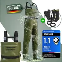 Heimfleiss® Wathose Wathose grün Größe 42: Wasserdichte Wathose mit Stiefel & Zubehör