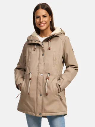 Navahoo Ireliaa Damen Parka – Windabweisende Winterjacke mit Teddyfell & Kapuze - Taupe