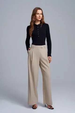 Damen High-Waist Weitbein-Crepe-Hosen