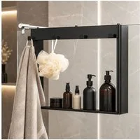 ELMOWO Duschablage zum Hängen für Glastür in Schwarz - Edelstahl Ablage für die Dusche, für jede Glasduschwand, Duschregal bis zu 3 cm verstellbar