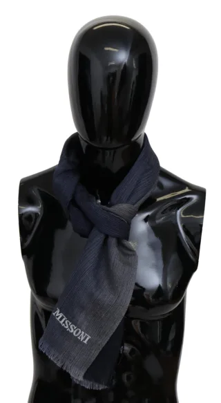 Missoni Echarpe unisexe à franges en laine grise pour hommes, pour envelopper le cou.