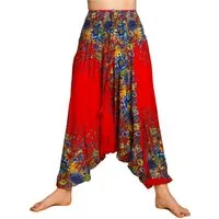 PANASIAM Haremshose Aladinhose mit Blumenmuster aus 100% natürlicher Viskose Haremshose lockere Loungewear weite Pumphose Freizeithose für Alltag Meditation