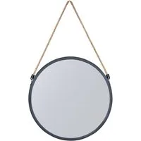 Levandeo® Wandspiegel, Spiegel 30cm Rund Schwarz Metall Jute Wandspiegel Flurspiegel