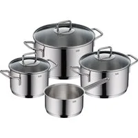 Silit Topf-Set Extra Cook Induktion, Kochgeschirr-Set mit Glasdeckel, Innenskalierung, Edelstahl 18/10 (Set, 7-tlg., 3x Kochtöpfe 16/20/24 cm mit Deckel, 1x Stielkasserolle 16 cm), SiliTherm Universalboden, breiter Schüttrand, spülmaschinengeeignet