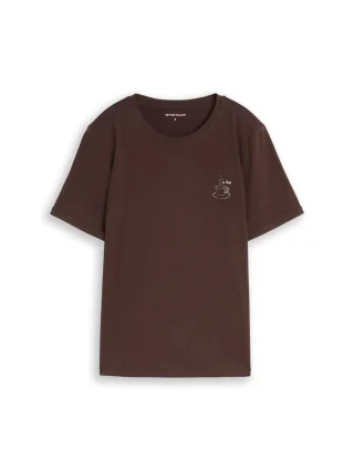 Tom Tailor - T-Shirt mit Print java dark brown - Gr. - M