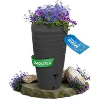 YourCasa Regentonne 240 Liter [Wave Design] Regenfass aus Kunststoff mit Wasserhahn, Bepflanzbar,240L,mit Wasserhahn