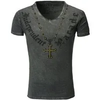 Key Largo T-Shirt T-Shirt Independent Kreuz Nieten Print Motiv vintage Look MT00573 V-Auschnitt bedruckt kurzarm slim fit
