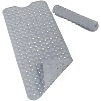 relaxdays Duschmatte Badewannenmatte XXL, Höhe 7 mm, rutschfest, Kunststoff, rechteckig, grau