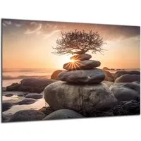 DARO Design Leinwandbild Modern Abstrakt Wandbilder XXL Wandbild Wand Deko Leinwand Bilder, (Baum mit Steinen - Bild groß Wohnzimmer Schlafzimmer Küche Esszimmer Einteilig Querformat Fotodruck Leinwände Wanddeko Abstrakte Kunst Boho), 30x20cm