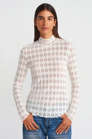 Schlankes Spitze-Turtleneck-Bluse