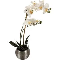 Kunstblume Künstliche Blumen, Pflanzen mit silbernen Topf - wie echt, real touch weiße Orchideen, Online-Fuchs, hochwertig, zeitlos und verblühen nie