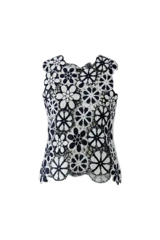 Oui - Stricktop dk blue white - Gr. - 36