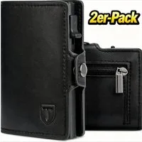 TEEHON Geldbörse Geldbeutel Herren Slim Wallet mit RFID-Schutz (Premium Leder Portemonnaie Herren mit Münzfach, 2-tlg., Tragbar und Langlebig Brieftasche Herren), Mini Kreditkartenetui Kartenetui Männer (Schwarz)