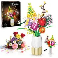 Bundviel Künstliche Blumen Bau-Set Blumentopf-Set Spielzeug Flowers Bausteinen Spielbausteine, (Set, 1458 St)