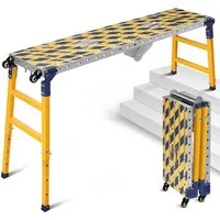 XERSEK Arbeitsplattform 2in1 Stahl Klappleiter Fahrgerüst Multigerüst bis 500kg Höhe 70–110cm (Mehrzweckleiter Klappgerüst Höhenverstellbare Ausziehleiter auf Rollen), Multifunktionalität Für Bau Garten Reparatur