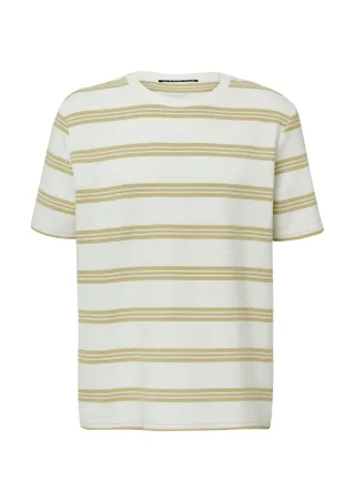 Q/S designed by - Strukturiertes Jersey-T-Shirt mit Streifen weiß/braun - Gr. - XL
