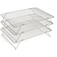 OSTWOLKE Abkühlgitter 3-stöckiges Edelstahl Abkühlgitter 41 x 30 cm - Faltbares Kuchengitter, Platzsparendes Backzubehör für Muffins Kuchen Kekse Plätzchen Brot