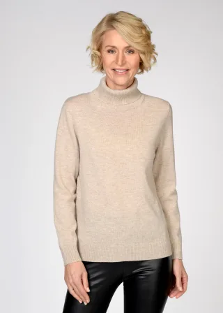 CLARINA - Rollkragen-Pullover, 1/1 Arm sand mel. - Gr. - 48