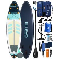 CFB SUP-Board Set 320x84x15 cm extra breit, 160 kg Traglast, aufblasbares Stand Up Paddle Board, (Komplett-Set, mit Paddel, Pumpe, Rucksack, 5L Dry Bag und Schultergurt), für Anfänger und Erwachsene