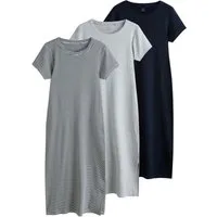 The Set Midikleid The Set gerippte Kurzarm-Midikleider, 3er-Pack (3-tlg)