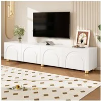 Merax Lowboard mit Bogenrelief und Metallfüßen (180 x 35 x 40 cm (L x B x H), 1 St), TV-Board TV-Schrank mit 4 Türen & großem Stauraum