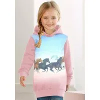 KIDSWORLD Longsweatshirt für kleine Mädchen Langarm, bedruckt, mit Kapuze, aus angerauter Sweatware