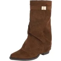 Ital-Design Eleganter perforierter Boot mit Riegelverschluss für Damen Westernstiefel (91261282) Blockabsatz Stiefel in Braun