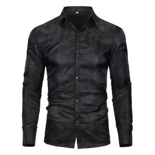 Slim Fit Hemd in Schwarz mit Paisley-Stickerei