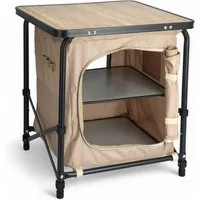 Spetebo Campingtisch 2-in-1 Stoff Campingschrank beige - 53 x 48 cm (Artikel, 1-St., inkl. Tragetasche), faltbar mit Tischplatte in Holz Optik