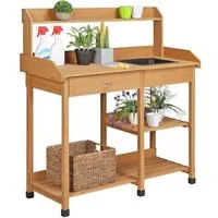 Yaheetech Pflanztisch mit Waschbecken & Verstellbaren Ablagefläche & Schublade, Gärtnertisch für den Garten/Terrasse/Balkon